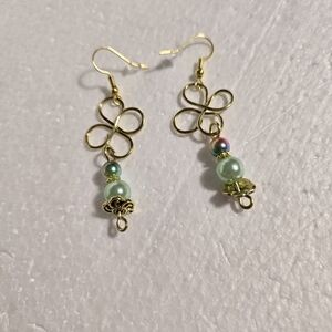 Hand Crafted Gold and Green Celtic Earrings